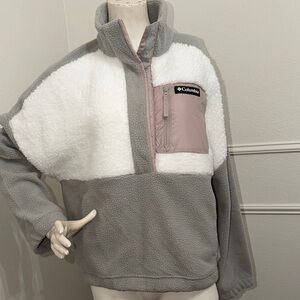Columbia Sportswear Sherpa Fleece Pullover | Colorblock Grey & White | Large